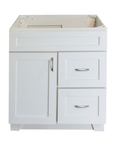 CraftMark Shaker Retreat White 30 In. W x 34 In. H x 21 In. D Vanity Base, 1 Door/2 Drawer