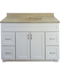 CraftMark Shaker Retreat White 48 In. W x 34 In. H x 21 In. D Vanity Base, 2 Door/4 Drawer