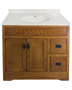 CraftMark Craftsmen Estate Oak 36 In. W x 34 In. H x 21 In. D Vanity Base, 2 Door/2 Drawer