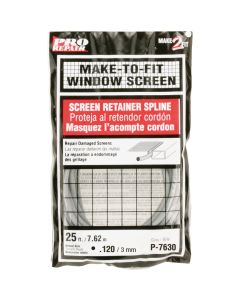 Prime-Line 0.120 In. Dia. x 25 Ft. L. Gray Vinyl Screen Retainer Spline