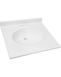 CraftMark 25 In. x 19 In. Cultured Marble Solid High Gloss White Vanity Top with Round Bowl