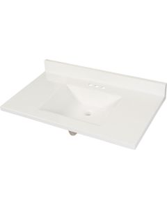 Modular Vanity Tops 37 In. W x 22 In. D Solid White Cultured Marble Vanity Top with Rectangular Wave Bowl