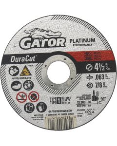 Gator Blade DuraCut Type 1 4-1/2 In. x 0.063 In. x 7/8 In. Metal/Stainless Cut-Off Wheel