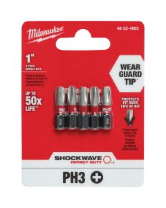 Milwaukee SHOCKWAVE #3 Phillips 1 In. Insert Impact Screwdriver Bit (5-Pack)