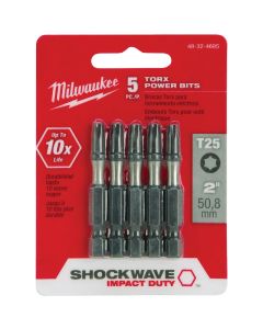 Milwaukee SHOCKWAVE T25 TORX 2 In. Power Impact Screwdriver Bit (5-Pack)