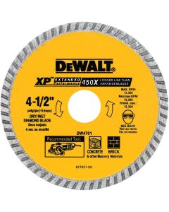 DEWALT Extended Performance 4-1/2 In. Turbo Rim Dry/Wet Cut Diamond Blade