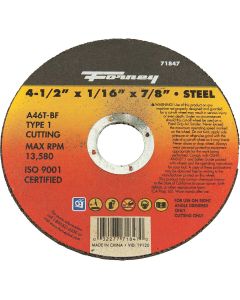 Forney Type 1 4-1/2 In. x 1/16 In. x 7/8 In. Steel Cut-Off Wheel