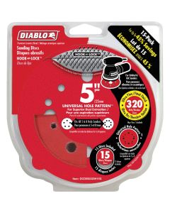 Diablo 5 In. 320-Grit Universal 12-Hole Vented Sanding Disc with Hook and Lock Backing (15-Pack)