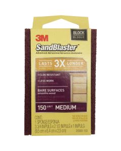 3M SandBlaster Bare Surfaces 2-1/2 In. x 3-3/4 In. x 1 In. 150 Grit Medium Sanding Sponge