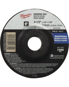 Milwaukee Type 27 4-1/2 In. x 1/4 In. x 7/8 In. Metal/Stainless Grinding Cut-Off Wheel