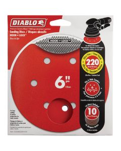 Diablo 6 In. 220-Grit 6-Hole Pattern Vented Sanding Disc with Hook and Lock Backing (10-Pack)