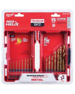 Milwaukee SHOCKWAVE 15-Piece Impact Duty Titanium Hex Shank Drill Bit Set, 1/16 In. thru 3/8 In.