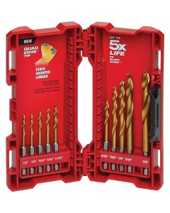 Milwaukee SHOCKWAVE 10-Piece Impact Duty Titanium Hex Shank Drill Bit Set, 1/8 In. thru 3/8 In.