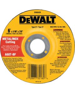 DEWALT HP Type 27 6 In.x  0.045 In. x 7/8 In. Metal/Stainless Cut-Off Wheel