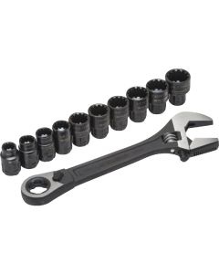 Crescent 8 In. Pass-Thru Adjustable Wrench & Spline Socket Set (11-Piece)