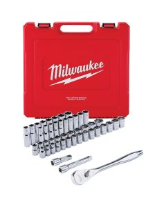 Milwaukee Standard/Metric 1/2 In. Drive 6-Point Ratchet & Socket Set (47-Piece)