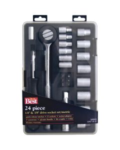 Do it Best Metric 1/4 In. and 3/8 In. Drive 6-Point Shallow Ratchet & Socket Set (24-Piece)