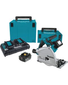 Makita 18V X2 LXT Brushless 6-1/2 In. Cordless Plunge Track Saw Kit with (2) 5.0 Ah Batteries & Dual Port Rapid Charger