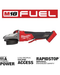 Milwaukee M18 FUEL Lithium-Ion 5 In. Brushless Flathead Braking Cordless Angle Grinder with Paddle Switch, No-Lock (Bare Tool)