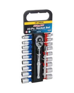 Channellock Standard and Metric 3/8 In. Drive 6-Point Shallow Ratchet & Socket Set (20-Piece)