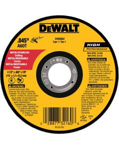 DEWALT HP Type 1 4-1/2 In. x 0.045 In. x 7/8 In. Metal/Stainless Cut-Off Wheel