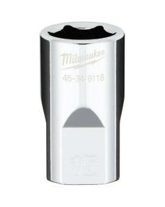 Milwaukee 1/2 In. Drive 15 mm 6-Point Shallow Metric Socket with FOUR FLAT Sides