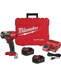 Milwaukee M18 FUEL Brushless 3/8 In. Mid-Torque Cordless Impact Wrench Kit with Friction Ring, (2) 5.0 Ah Resistant Batteries & Charger