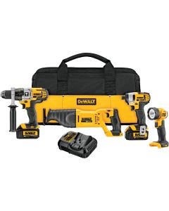 DeWalt 4-Tool 20V MAX XR Lithium-Ion Hammer Drill, Reciprocating Saw, Impact Driver & Work Light Cordless Tool Combo Kit