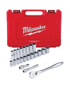 Milwaukee Standard 1/2 In. Drive 6-Point Ratchet & Socket Set (22-Piece)