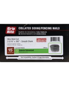 Grip-Rite 15 Degree Wire Weld Hot-Dipped Galvanized Coil Siding Nail, 2-3/16 In. x .092 In. (3000 Ct.)