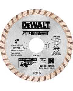 DEWALT High Performance 4 In. Turbo Rim Dry/Wet Cut Diamond Blade