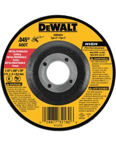 DEWALT HP Type 27 4-1/2 In. x 0.045 In. x 7/8 In. Metal/Stainless Cut-Off Wheel