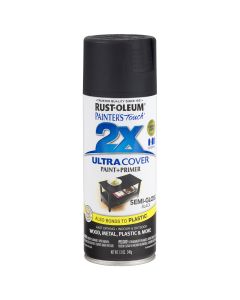 Rust-Oleum Painter's Touch 2X Ultra Cover 12 Oz. Semi-Gloss Paint + Primer Spray Paint, Black