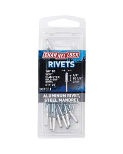 Channellock 1/8 In. to 5/32 In. Dia. x 0.151 In. to 0.315 In. Grip Aluminum Multigrip POP Rivet (20-Pack)