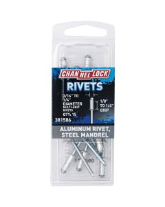 Channellock 3/16 In. to 1/4 In. Dia. x 0.063 In. to 0.250 In. Grip Aluminum Multigrip POP Rivet (15-Pack)