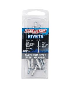 Channellock 3/16 In. to 1/4 In. Dia. x 0.251 In. to 0.500 In. Grip Aluminum Multigrip POP Rivet (12-Pack)