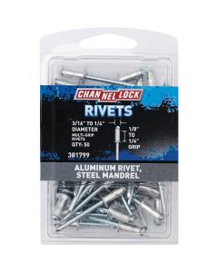 Channellock 3/16 In. to 1/4 In. Dia. x 0.063 In. to 0.250 In. Grip Aluminum Multigrip POP Rivet (50-Pack)