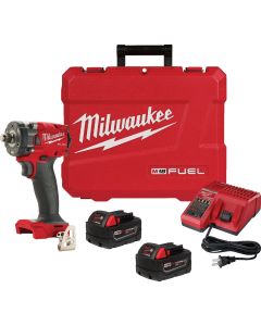 Milwaukee M18 FUEL Brushless 1/2 In. Compact Cordless Impact Wrench Kit with Friction Ring, (2) 5.0 Ah Resistant Batteries & Charger