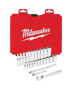 Milwaukee Standard 1/4 In. Drive 6-Point Ratchet & Socket Set (26-Piece)