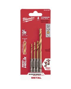 Milwaukee SHOCKWAVE 4-Piece Impact Duty Titanium Hex Shank Drill Bit Set, 1/8 In. thru 1/4 In.