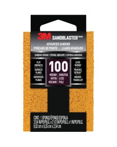 3M SandBlaster Bare Surfaces 2-1/2 In. x 3-3/4 In. x 1 In. 100 Grit Medium Sanding Sponge