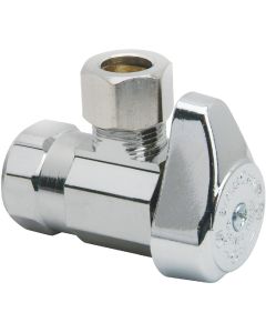 BrassCraft 1/2 In. FIP x 3/8 In. OD Compression Chrome-Plated Brass 1/4-Turn Shut-Off Angle Valve