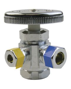 Lasco 1/2 In. IP x 3/8 In. Compression x1/4 In. Compression Multi-Turn Style Angle Valve