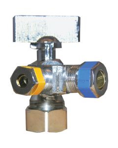 Lasco 1/2 In. IP x 3/8 In. Compresson x1/4 In. Compression Quarter Turn Angle Valve