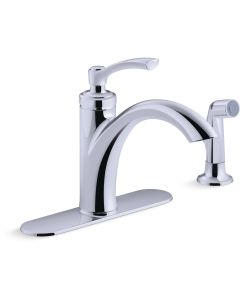 Kohler Linwood Single Handle Lever Kitchen Faucet with Side Spray, Chrome