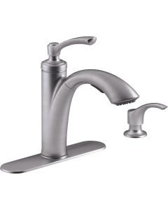 Kohler Linwood Single Handle Lever Pull-Out Kitchen Faucet with Soap Dispenser, Stainless