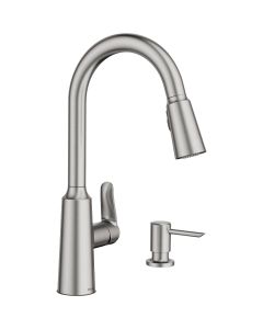 Moen Edwyn 1-Handle Pull-Down Kitchen Faucet with Soap Dispenser, Spot Resist Stainless Steel