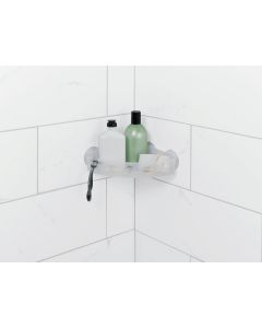 Zenna Home Frosted Finish Suction Corner Bathroom Shelf