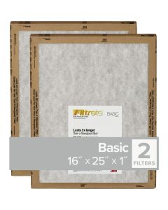 3M Filtrete 16 In. x 25 In. x 1 In. Basic MPR Flat Panel Furnace Filter, (2-Pack)