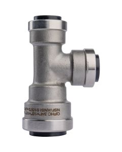 QuickFitting 3/4 In. x 1/2 In. x 1/2 In. Push-to-Connect Stainless Steel Reducing Tee